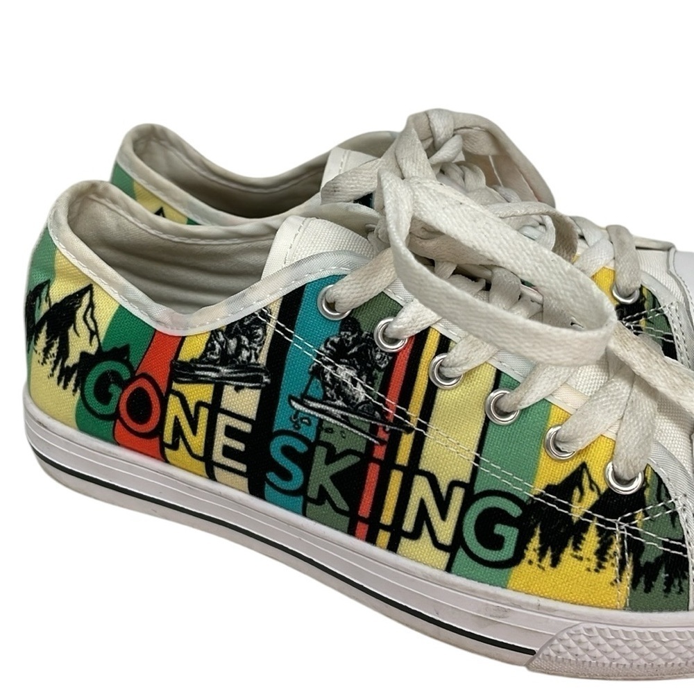 GONE SKIING Shoes Converse Style Sneakers Yellow White Green Size 7 Women 5 Mens - Picture 2 of 11